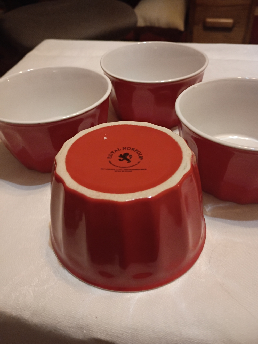 Red Ceramic Ramekins - Set of 4, Glossy White Interior - Picture 2 of 2